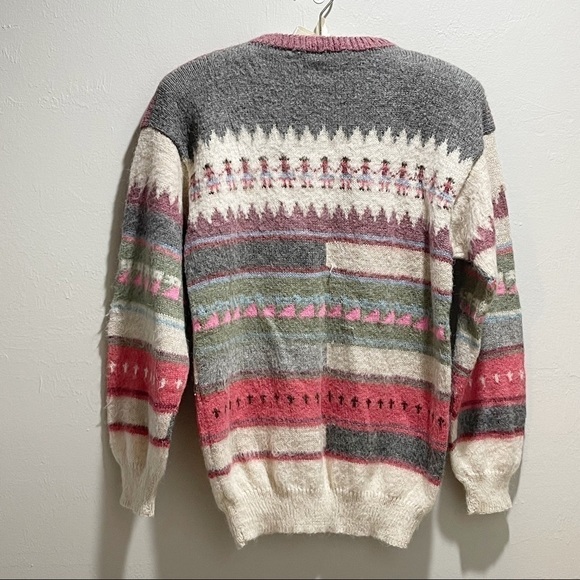 INTARSIA KNIT ALPACA BLEND Striped Sweater Ethic South American - Picture 2 of 4
